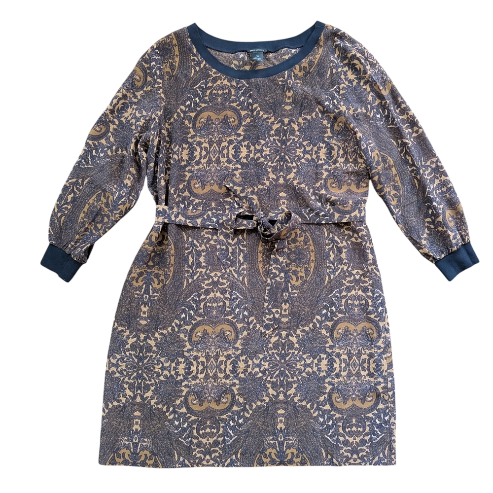 Club Monaco 100% Silk Long Sleeve Medallion Tie Dress Size 12 Western Retro
